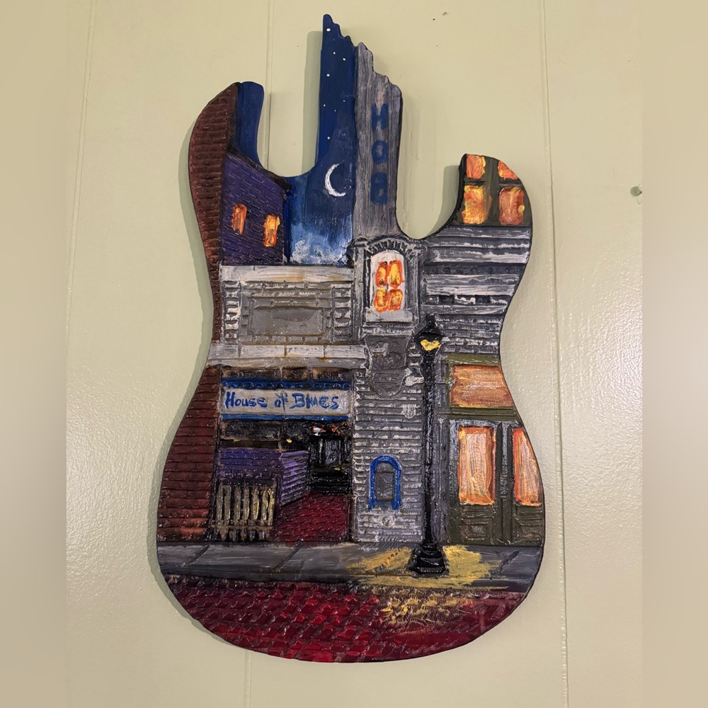 Wall Mount House of Blues Custom Guitar Body Hand Carved and Hand Painted